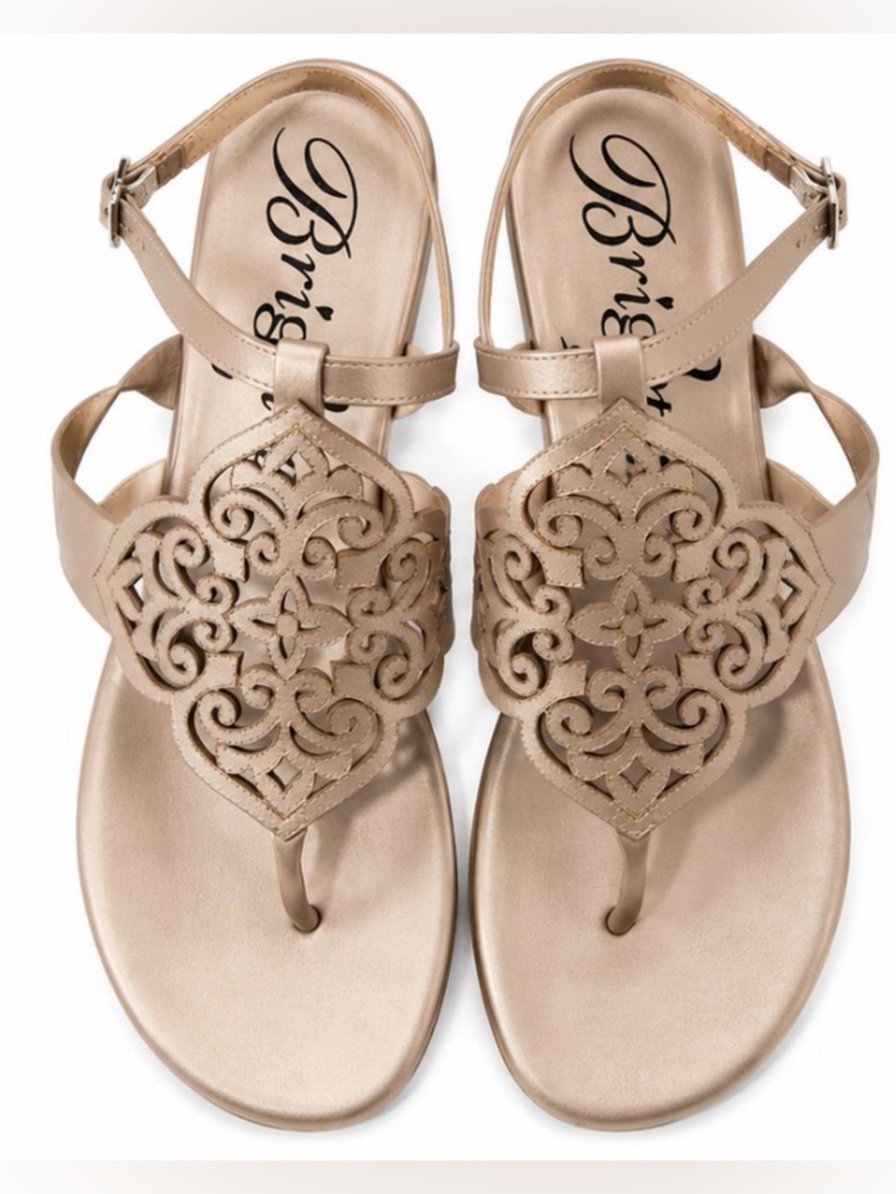 Brighton Lina Laser Cut Lattice Medallion Leather Strap Sandal Beige Resort 8